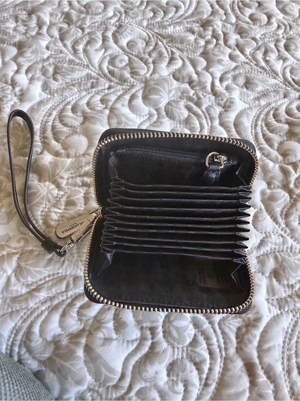 Karl Lagerfeld Black Small Zip-Around Wallet with Pink Accent